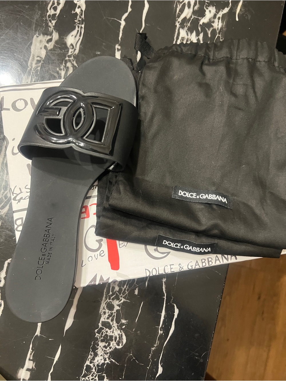 Dolce & Gabbana Men’s Black Logo Slide Sandals 37